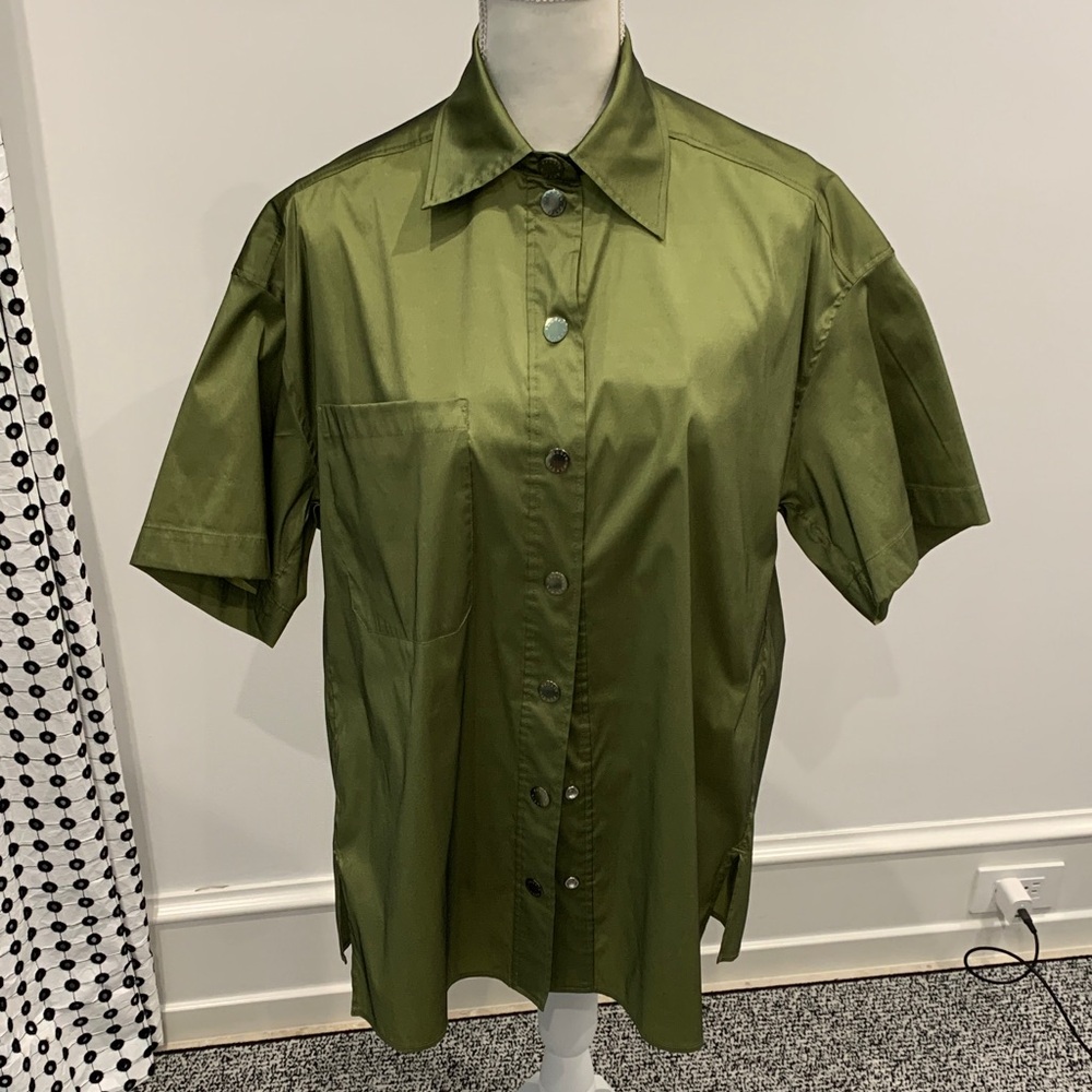 Sandro Satin Olive Blouse